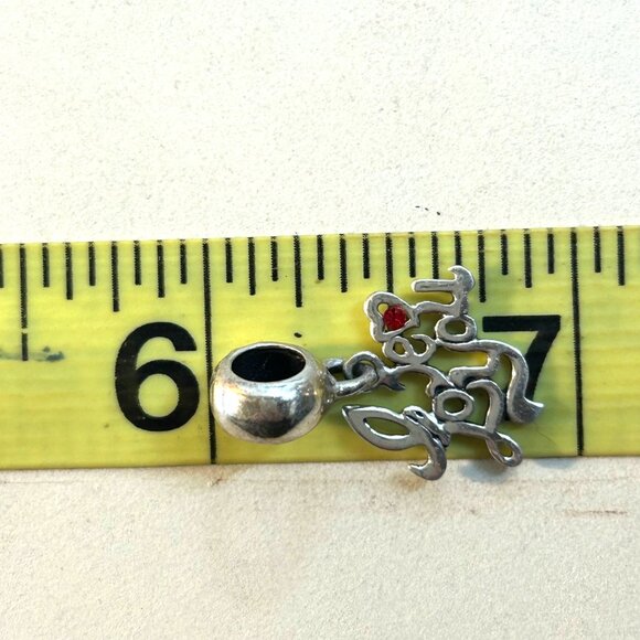 VTG Sterling Silver 925 I LOVE YOU Slide Dangle Charm Red Crystal Accent Stone - Picture 12 of 12